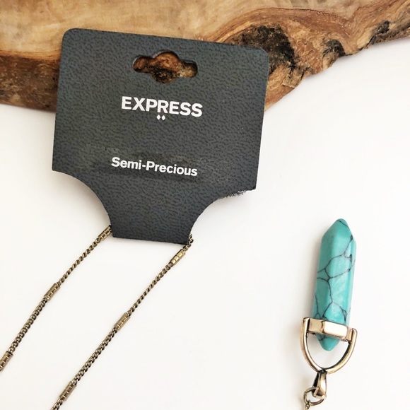 Express gold turquoise stone lariat necklace - Picture 4 of 5